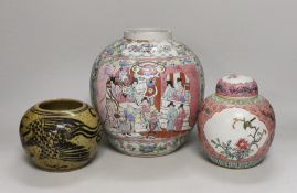 Three Chinese porcelain jars, largest 22cm