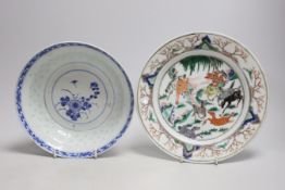 A Chinese famille verte ‘eight horses’ plate, Kangxi period, together with an early 20th century