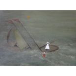 H. Perry, oil on board, Yacht in distress, signed, 35 x 48cm