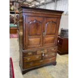 A small 18th century oak press cupboard, width 121cm, depth 51cm, height 182cm