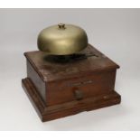 A large mahogany cased block bell, 24cms high