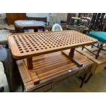 An Arts & Crafts style rectangular oak lattice top coffee table, length 123cm, width 62cm, height