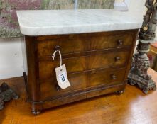 A French marble top Louis Philippe mahogany apprentice commode, width 37cm, depth 18cm, height 30cm