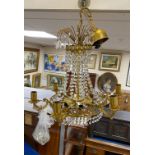 A brass and cut glass ceiling chandelier drop approx 50cm excl chain