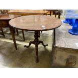 A George III mahogany circular tilt top tripod tea table, diameter 86cm, height 72cm