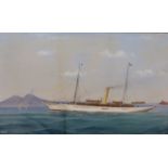 Antonio De Simone (1851-1907), gouache, The steam yacht, Cunilda', signed and dated 190., 38 x 62cm