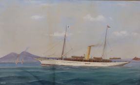 Antonio De Simone (1851-1907), gouache, The steam yacht, Cunilda', signed and dated 190., 38 x 62cm