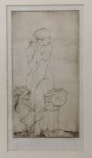 § § Sir William Russell Flint RA PRWS (1880-1969), drypoint etching, Nude seated upon an ionic