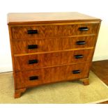 An Art Deco style figured walnut chest of four drawers, width 92cm, depth 50cm, height 83cm