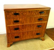 An Art Deco style figured walnut chest of four drawers, width 92cm, depth 50cm, height 83cm