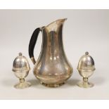 A Danish 830S white metal hot water jug, by Cohr, height 18.9cm and a pair of Danish sterling