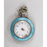 A German 800 white metal and enamel fob watch, with Arabic dial, case diameter 26mm.