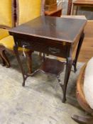 A late Victorian mahogany envelope card table, width 56cm, height 74cm