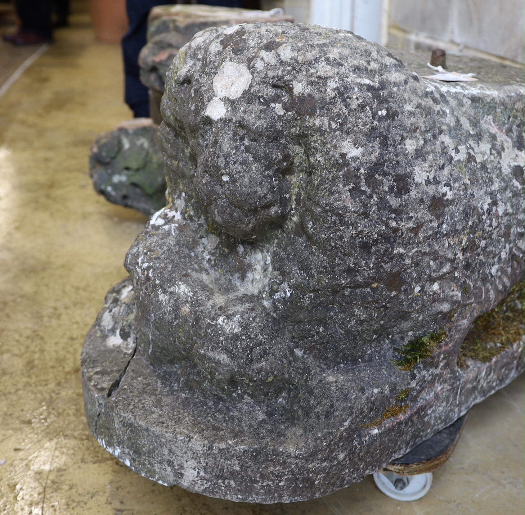 A carved stone lion, length 84cm, depth 40cm, height 45cm - Image 3 of 5