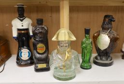 Five novelty shaped spirit bottles; Napoleon, a bear, a sailor, etc. tallest 33cm