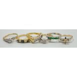 Six assorted mainly modern 18ct and gem set rings, including single stone diamond and George V