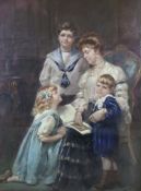 Leon Sprinck (fl. 1862-1948), pastel, Family portrait of mother and children, signed, 155 x 115cm