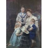 Leon Sprinck (fl. 1862-1948), pastel, Family portrait of mother and children, signed, 155 x 115cm