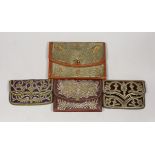 Four Turkish gold and silver metallic embroidered purses, two 19th century, embroidered on velvet