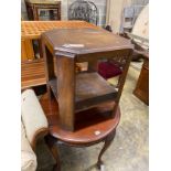 An Art Deco style octagonal beech two tier table, width 50cm, height 60cm