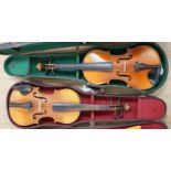 Two cased double back violins