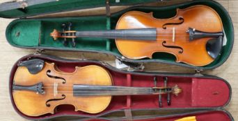 Two cased double back violins