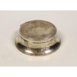 A 1950's part engine turned silver mounted circular jewellery casket, base diameter 12.8cm.