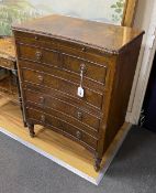 A small reproduction George III style concave mahogany four drawer chest, fitted slide, width