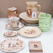 WWI commemorative Grimwades ‘Old Bill’ ceramics, including a jug, a bowl, five various dishes and