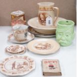 WWI commemorative Grimwades ‘Old Bill’ ceramics, including a jug, a bowl, five various dishes and