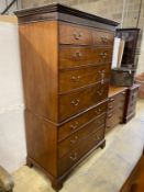 A George III mahogany secretaire chest on chest, width 112cm, depth 61cm, height 189cm