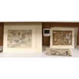 A group of assorted unframed watercolours and drawings including a landscape attributed to Paul