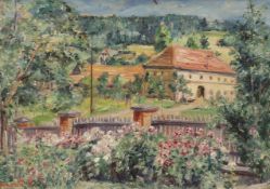 Svatopluk Havrlik (b.1908), oil on canvas, Mediterranean country house and garden, signed and