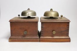 Two W.R.Sykes mahogany small signal box bells, one bears manufacturer's plaque