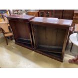 A near pair of late Victorian mahogany open bookcases, larger width 90cm, depth 29cm, height 108cm