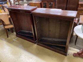 A near pair of late Victorian mahogany open bookcases, larger width 90cm, depth 29cm, height 108cm