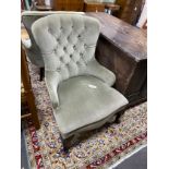 A pair of Victorian style upholstered spoon back chairs, width 63cm, depth 58cm, height 84cm