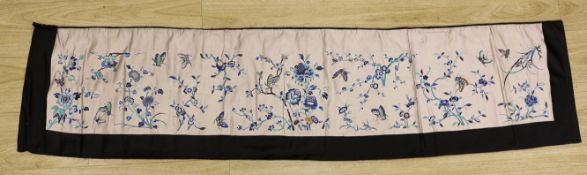 A Chinese polychrome silk embroidered panel, possibly part of a Chinese robe