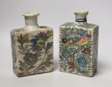 Two 19th century Persian fritware flasks, tallest 16.5cm