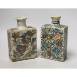 Two 19th century Persian fritware flasks, tallest 16.5cm