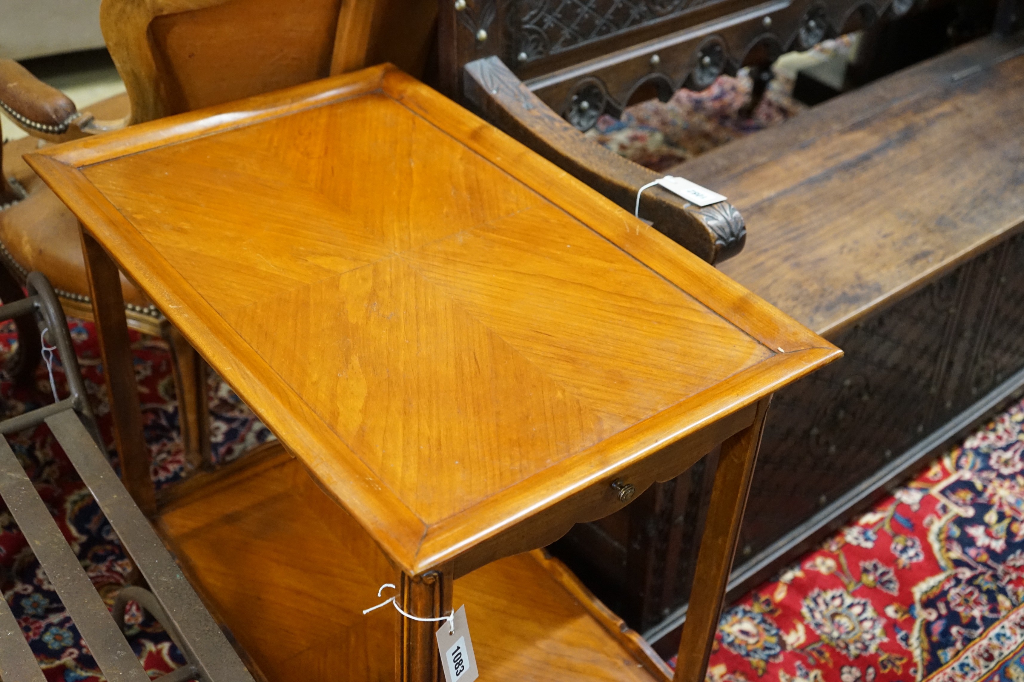 A French reproduction rectangular two tier tea trolley, width 69cm, depth 44cm, height 69cm together - Image 2 of 3