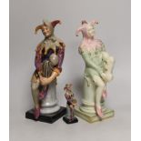 Three Royal Doulton figures, Jester, HN3922 150/950, HN2016 and HN3335 (miniature). Tallest 25cm