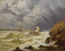 Attributed to John Moore of Ipswich (1820-1902), oil on millboard, Seascape, 17 x 22cm