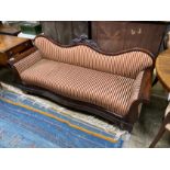 A 19th century Continental carved mahogany framed serpentine settee, length 190cm, depth 62cm,