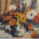 Ross Foster (Contemporary), oil on canvas, Still life of flowers in a vase, signed, 70 x 70cm,