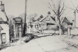 Edward Wesson (1910-83), pen and ink, Village street scene, 33 x 48cm