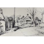 Edward Wesson (1910-83), pen and ink, Village street scene, 33 x 48cm