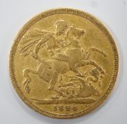 A George IV 1824 gold sovereign, VG or better.