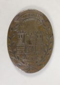 Williamite War interest, a copper badge commemorating the battle of Aughrim, 1691.