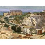 Early 20th century English School, oil on board, Coastal houses and quarry, 29 x 40cm